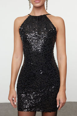 TRENDYOLMILLA Siyah Vucuda Oturan Payet Dokuma S?k Mini Y?lbas? Elbise TPRAW25EL00051 фото 3