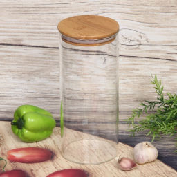 Банка для продуктов стеклянная 1450мл "Хай-Тек" с бамбуковой крышкой 10*23см