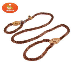 Поводок-удавка 150 х 1,2 см, полиэстер и натуральная кожа, коричневый