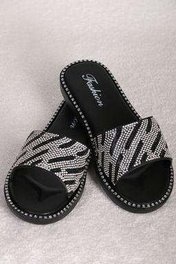 Шлепанцы черные со стразами