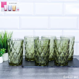 Стакан 6 штук 400 мл высокий / KF-033-1 /уп 8/ зеленый - ГалеонТрейд фото 4