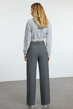 Gri Wide Leg Genis Paca Pileli Dokuma Pantolon TWOAW25PL00105