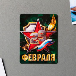 Цена за 4 шт. Магнит полимерный 23 февраля, 6?8 см