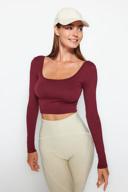 Bordo Seamless/Dikissiz Crop Ekstra Esnek Orme Spor Ust/Bluz TWOAW22BZ0450