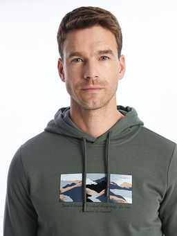 Uzun Kollu Bask?l? Erkek Hoodie