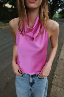 TOP HALTER SATINADO / Rosa / Lila - Zara фото 2