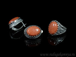 Кольцо Серьги с авантюрином имитация размер 16