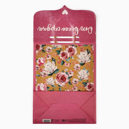 Пакет с клапаном Цветы, крафт, глиттер, 19.5?10?25 см