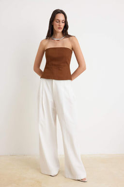 Kahverengi Dikis Detayl? Peplum Gabardin Dokuma Bluz TWOSS26BZ00448