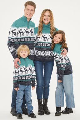 Свитер женский 212-41061. 893/10054/18-5610 т.джинс/белый/аквамарин