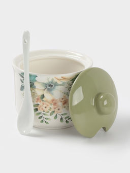 Сахарница с ложкой Доляна Цветы, доломит, 10?9 см, 300 мл, белая