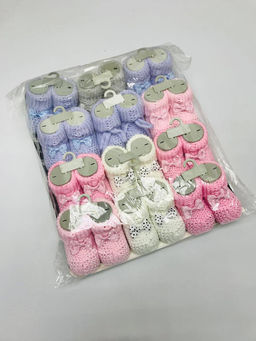 (Уп. 12 шт) Пинетки для новорожденных вязаные, Турция, цвета микс
