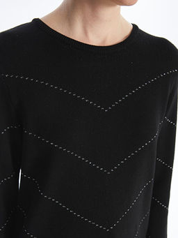 Bisiklet Yaka Desenli Uzun Kollu Kad?n Triko Kazak - Waikiki фото 3