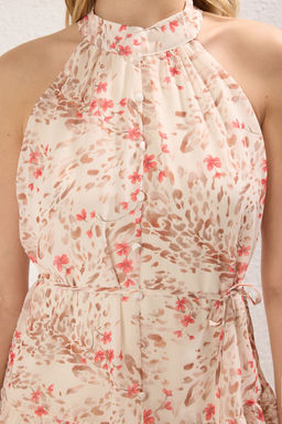 TRENDYOLMILLA Sar? Cicek Desenli A-Kesim Kat Kat Mini Astarl? Sifon Dokuma Elbise TWOSS23EL02056 фото 30