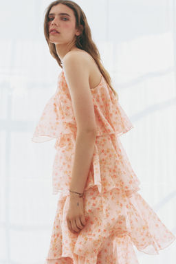 Vestido escalonado de un hombro en mezcla de lino - H&m фото 3