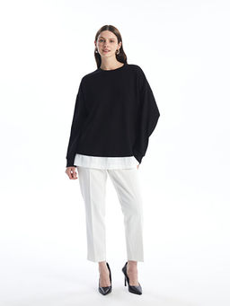 Bisiklet Yaka D?z Oversize Kad?n Sweatshirt