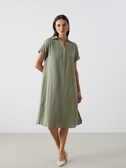 G?mlek Yaka Oversize M?slin Elbise