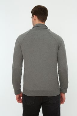 Antrasit Regular/Normal Kesim Degaje Yaka Uzun Kollu Sardonsuz Sweatshirt TMNAW21SW0302