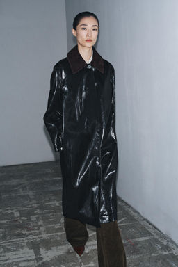 ZW COLLECTION LIMITED EDITION SHINY TRENCH COAT WITH CONTRAST COLLAR