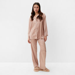 Пижама женская: рубашка, брюки, KAFTAN «Леопард», размер 44-46, золотая