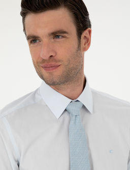 Голубая классическая хлопковая рубашка приталенного кроя - Cacharel фото 2