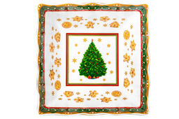 Салатник 1 л 16*16*8 см Новогодняя елка зеленый узор, квадрат глубокий, фарфор NEW BONE CHINA - Elan gallery фото 6