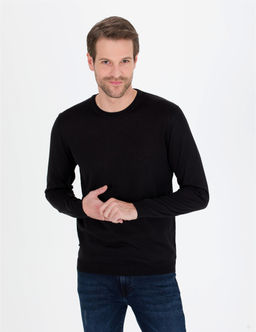 Siyah Slim Fit Bisiklet Yaka Y_n Kar___ml_ Basic Triko Kazak - Pierre cardin фото 3