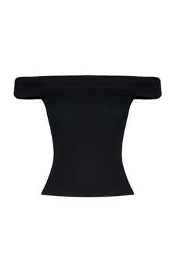 Siyah Carmen Yaka Viskoz/Yumusak Kumas Esnek Orme Madonna Yaka Bluz TWOSS24BZ00301 - Trendyolmilla фото 7