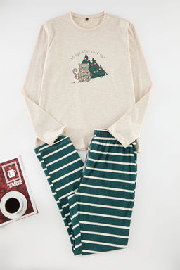 TRENDYOL MAN Bej Cizgili Regular Fit Couple Y?lbas? Orme Pijama Tak?m? TMNAW25PT00045 - Trendyolmilla фото 9