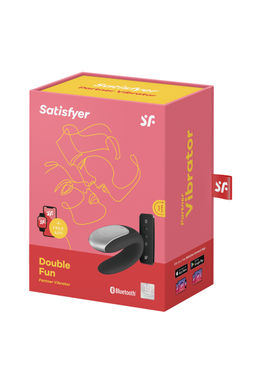 Стимулятор для пар Satisfyer Double Love Connect App с пультом ДУ, силикон, чёрный, 9 см