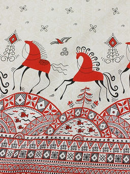 Рогожка Мезенская роспись - кони, ш.1.5м, хлопок-100%, 165гр/м.кв - Купава фото 2