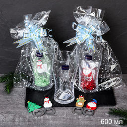 Подарочный набор Бокал пивной 600 мл + открывалка новогодняя / DMC022/D-11 /уп/