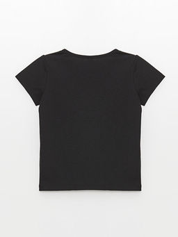 Bisiklet Yaka Bask?l? K?sa Kollu K?z ?ocuk Ti??rt - Waikiki фото 2