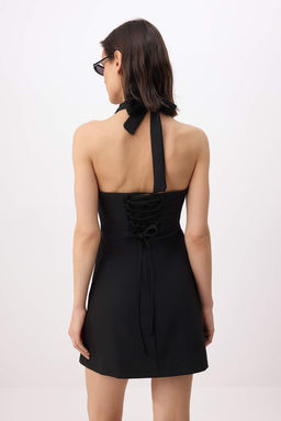 Siyah A Kesim Mini Esnek Dokuma Elbise TWOSS26EL00416 - Trendyolmilla фото 4