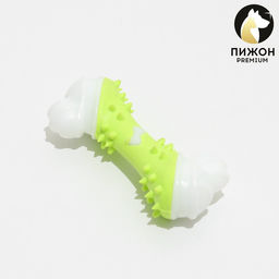 Игрушка двухслойная (твердый и мягкий пластик) Кость, 12 см, зелёная