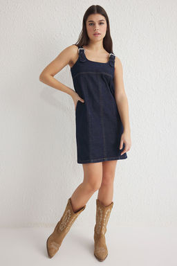 Trendyolmilla Koyu Mavi Tokal? Ayarlanabilir Ask?l? Mini Denim Elbise TWOSS25EL00154  фото 2