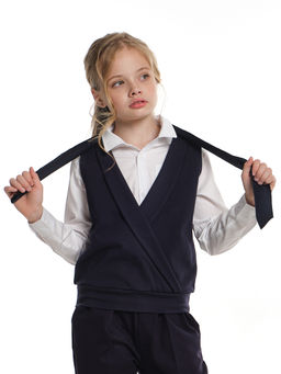 Жилетка Джемпер для девочки в школу синяя форма 22-6725 синий - Mini maxi фото 3