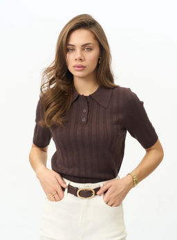 K13358 Джемпер-поло (вязаный трикотаж) КОРИЧНЕВЫЙ