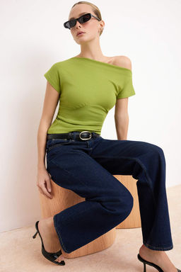 Siyah Fitted/Vucuda Oturan Asimetrik Yaka Kolsuz Yumusak Orme Bluz TWOSS26BZ00360 - Trendyolmilla фото 7