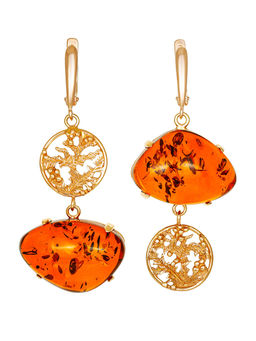 Эксклюзивные серьги Версаль из натурального янтаря коньячного цвета