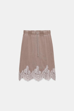 FALDA EFECTO LAVADO COMBINADA ENCAJE / Marr?n / Topo - Zara фото 4