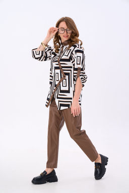 Джемпер NIKVA н987-1 чёрно-белые ромбы и шоколад  фото 6