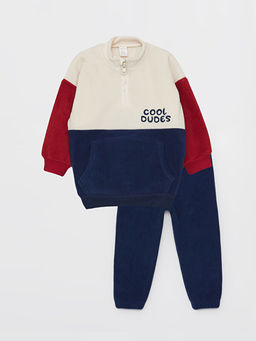 Dik Yaka Uzun Kollu Renk Bloklu Polar Erkek Bebek Sweatshirt ve E?ofman Alt 2li Tak?m