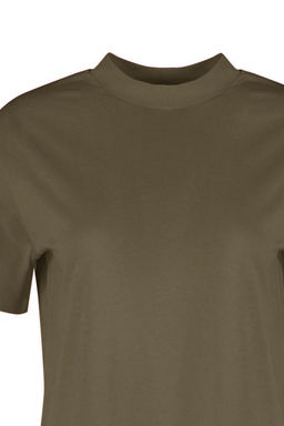 Koyu Haki %100 Pamuk Basic Regular/Normal Kal?p Dik Yaka Orme T-Shirt TWOAW20TS0096