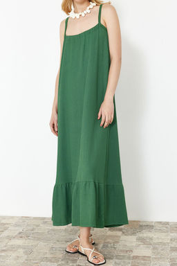TRENDYOLMILLA Siyah S?rt Detayl? Ask?l? Burumcuk/Dokulu Maxi Orme Elbise TWOSS24EL00259
