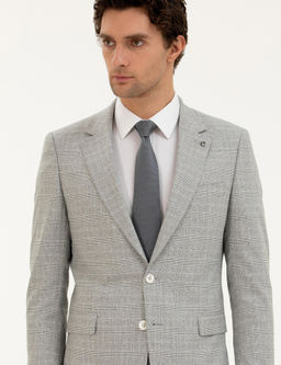 A__k Gri Slim Fit Kareli Tak_m Elbise
