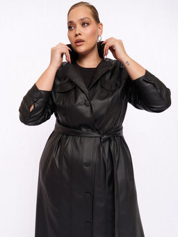 Кожаное пальто PL52109BLK01