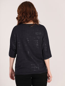 Блузка темно-синяя женская с пропиткой и стразами теплая - Almond фото 3