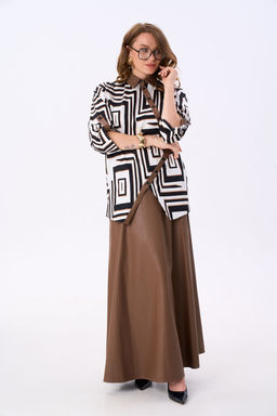 Джемпер NIKVA н987-1 чёрно-белые ромбы и шоколад  фото 2