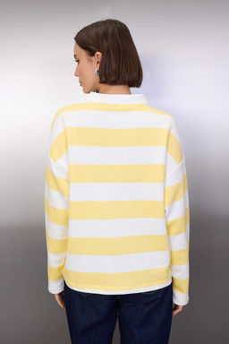 Ac?k Sar? Kal?n Sardonsuz Polo Yaka Cizgili Nak?sl? Orme Sweatshirt TWOAW26SW00062 - Trendyolmilla фото 4